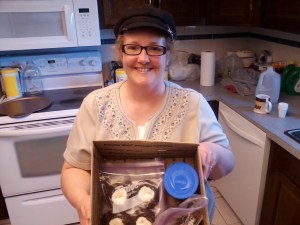 Here I am holding the cookies.  I hadn't taken them out of the box yet.